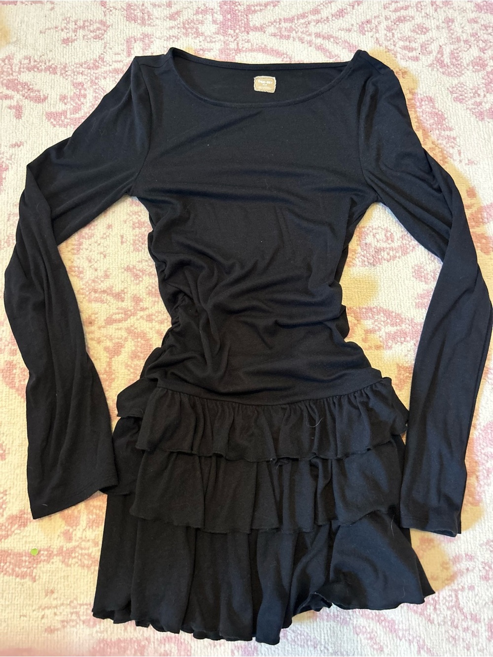 Free People Black Long-Sleeve Ruffle Tiered Dress